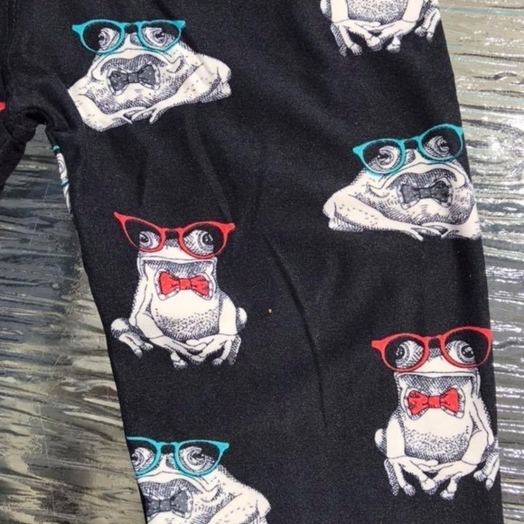 KID'S Blue Frogs In Glasses Printed Full Length Leggings Size S/M NWT - Picture 3 of 4
